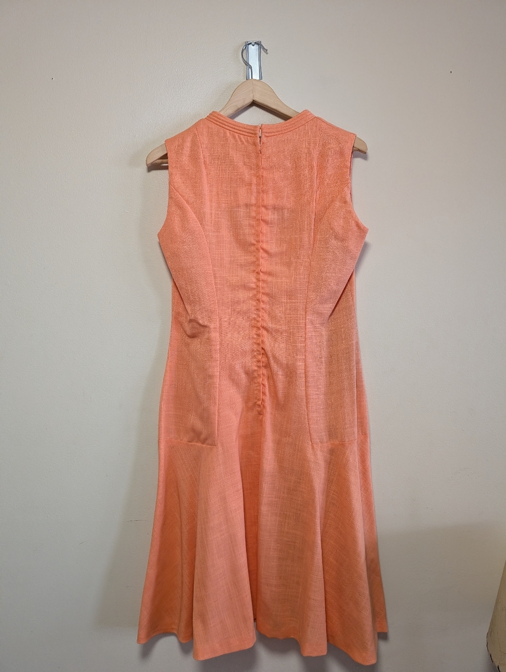 Vintage Handmade Linen Cotton Dress Peach Sleeveless Midi M - Picture 7 of 8